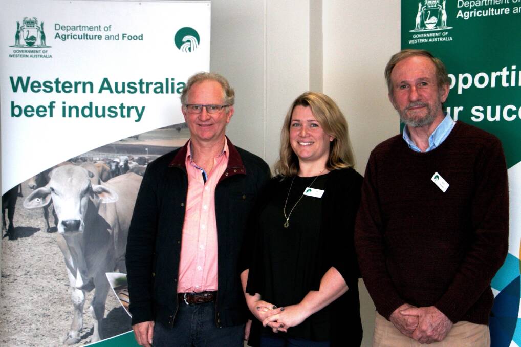 Cattle Industry management committee chair Steve Meerwald (left), WA acting chief veterinary officer Mia Carbon and Animal Disease Control project manager Bob Vassallo.