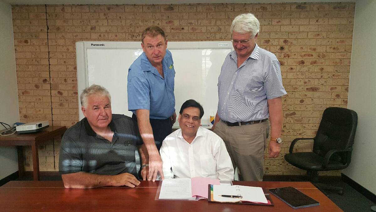 4Farmers managing director Philip Patterson (left), with general manager Neil Mortimore, Dr Kailash Singh from Gharda and Peter Heyn from Gulmohar Chemicals.
