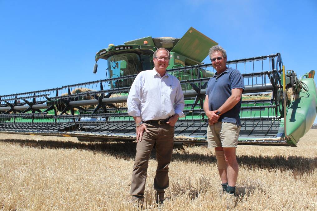 Former agriculture and food minister Mark Lewis in December with WAFarmers president Tony York while touring Mr York's Tammin farm. Mr York has said he will invite new minister Alannah MacTiernan to tour the farm if he gets a meeting with her.