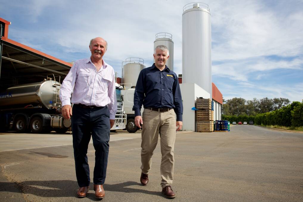 Happier days, former WAFarmers president Dale Park (left) with former Harvey Fresh general manager Paul Lorimer inspecting the plant. Parmalat installed a new head of WA operations in January and has put an ultimatum to suppliers.