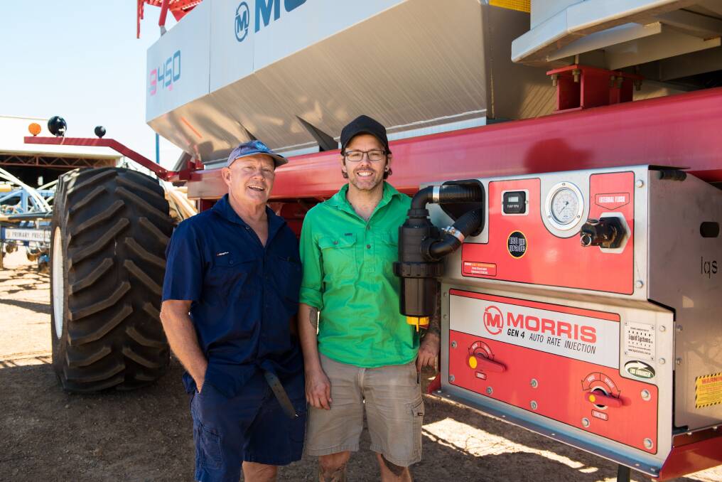  Binnu farmers Don (left) and Leigh Nairn... moving into the world of liquids using South Australian manufacturer Liquid Systems equipment.