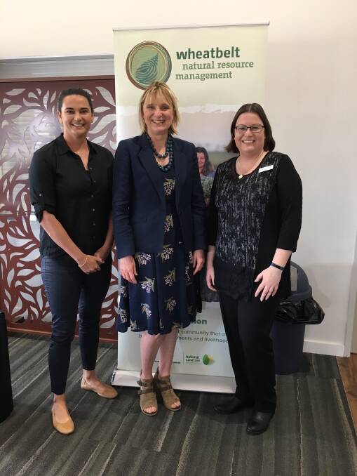 Michelle Cowan (left) with Wheatbelt NRM chief executive officer Natarsha Woods and 2017 Australian Rural Woman of the Year Tanya Dupagne at the Wheatbelt Ladies Day in Goomalling.