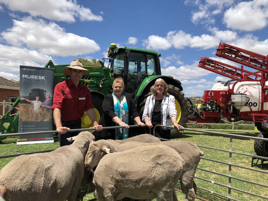  Muresk farm manager Steve Wainewright (left), Education and Training Minster Sue Ellery and Muresk general manager Prue Jenkins at the launch of the new Emerging Leaders in Agriculture, Technology and Enterprise program on National Agriculture Day on Tuesday.