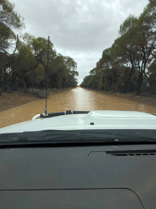 Ty Kirby put up this photograph on Twitter as he tries to drive down the road after 40mm of rain fell at Beacon on Monday.