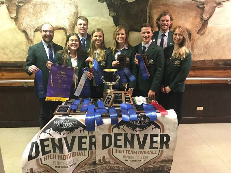 The triumphant Australian team celebrates its overall win at the AMSA National Western Intercollegiate Meat competition in the United States.