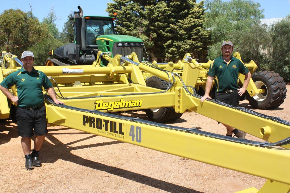 Ag Implements Machinery (AIM) Mukinbudin sales manager Matt Musca (left) and branch manager John Dease ready to pre-deliver another Pro Till compact disc cultivator.