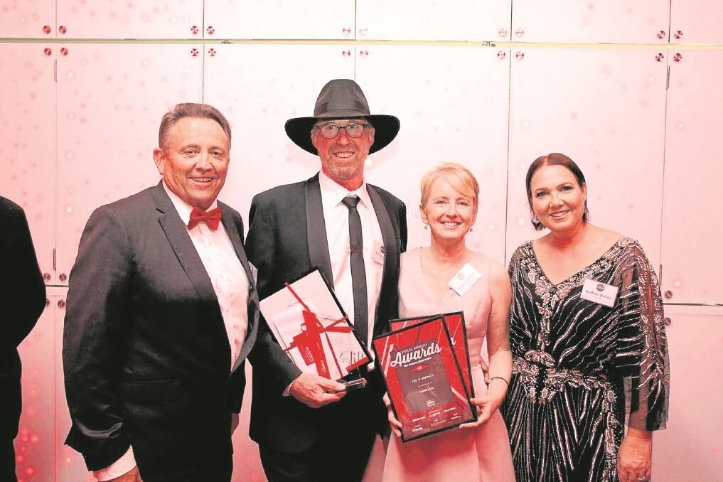 Elders Real Estate executive WA rural Jim Sangalli (left) with Narrogin branch award winners Jeff Douglas, the No1 rural sales performer and a 2017 Elders Elite achiever, Sandra Hortin, one of the top five residential sales performers last year and Kallista Bolton winner of the excellence in marketing award. Narrogin finished in fourth place for top five country branches.