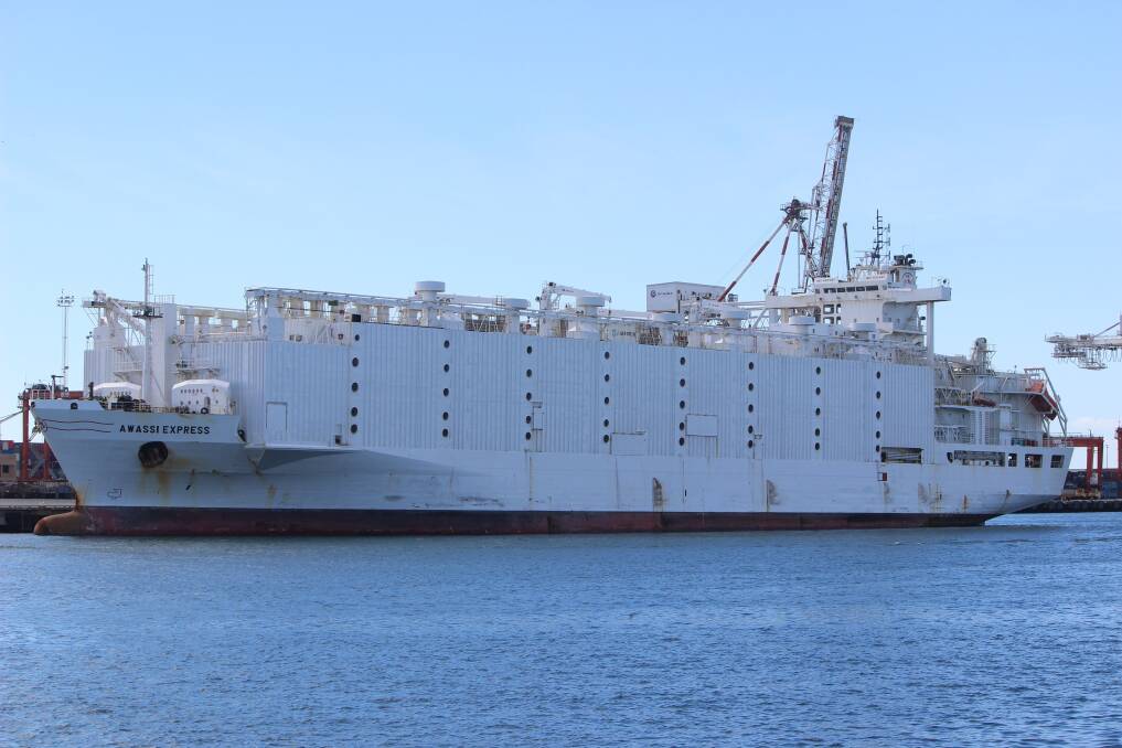  Livestock shipping vessel the Awassi Express in Fremantle Port in April 2018.