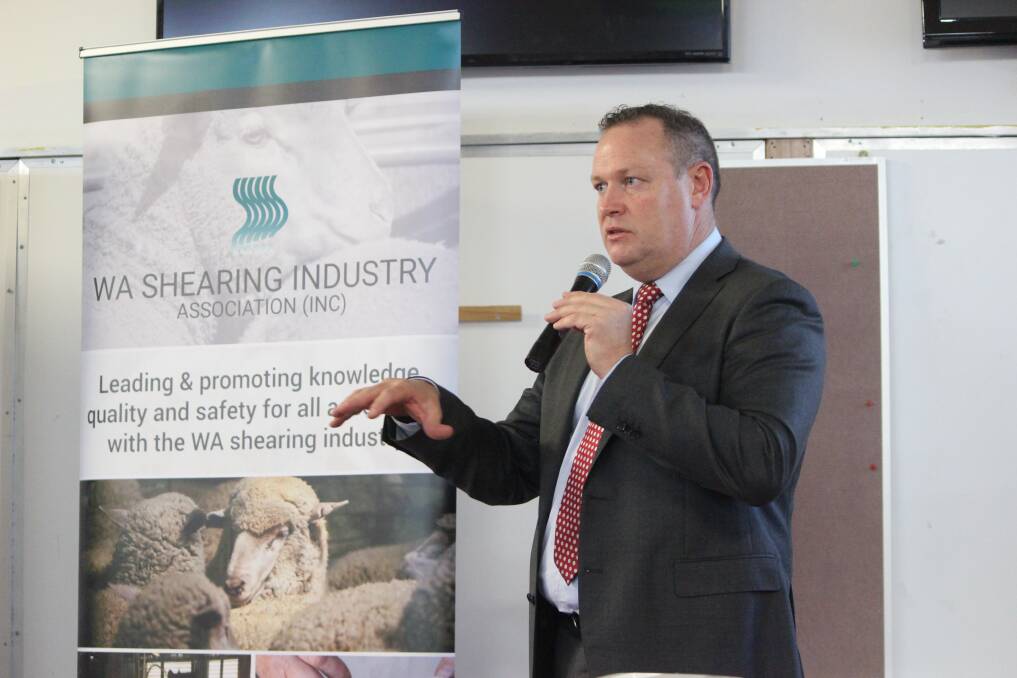  WAFarmers ceo Trent Kensett-Smith at the Western Australian Shearing Industry Association Annual General Meeting on Saturday in Perth.