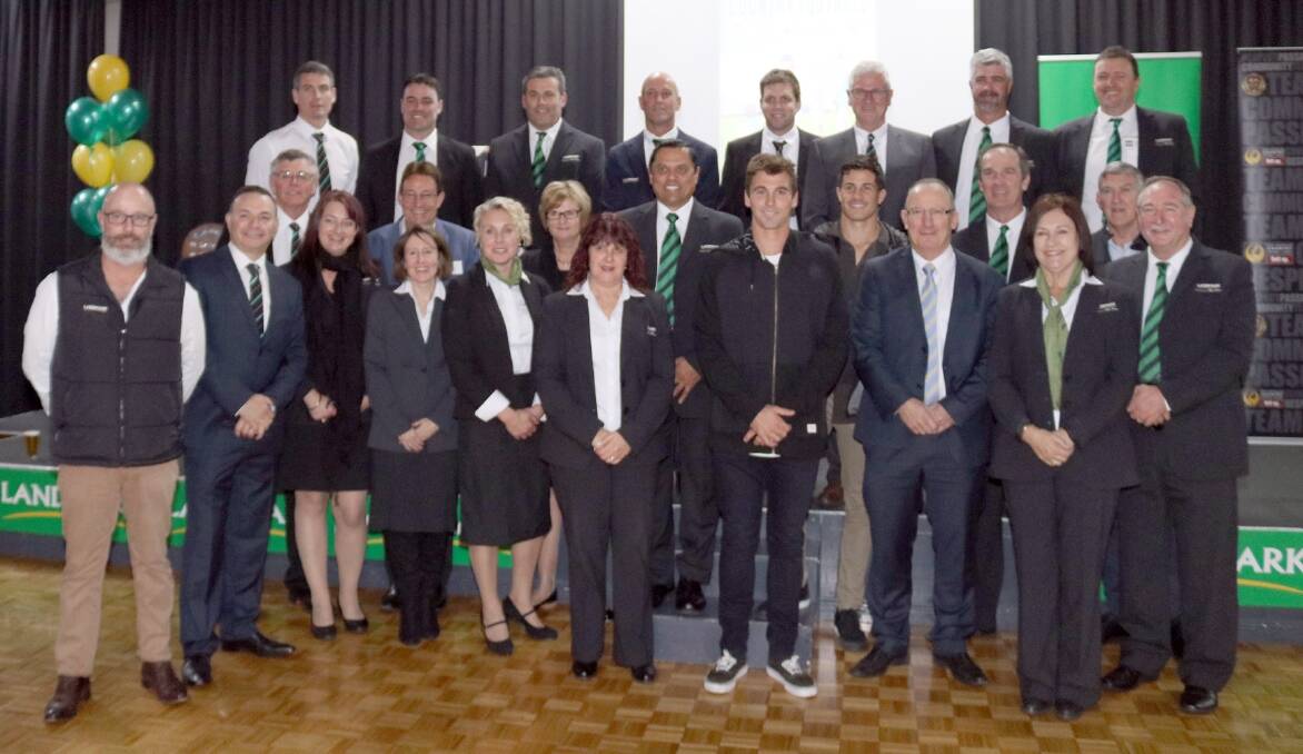  The Landmark team was out in full force at the launch of the Landmark Country Football Championships at the Lathlain Function Centre last Thursday. They are pictured with West Coast Eagles players Jamie Cripps and Liam Duggan, as well as club chief executive officer Trevor Nisbett.