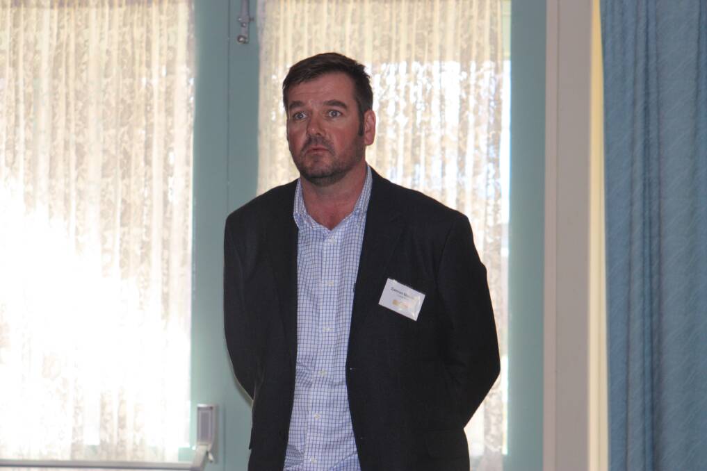 Croker Grain general manager Damian Maloney discussing east coast demand for WA grain at last week's Grain Industry Association of Western Australia's Oat Spring Forum .