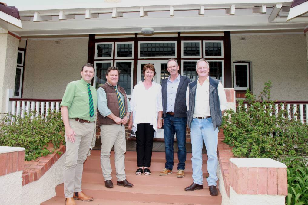 Kilburnie was sold at auction by Landmark Harcourts auctioneer Terry Norrish (left), selling agent David Jannings, with vendors Lyn O'Brien and David Kingsey and to Ray White Rural WA buying agent Michael Bachelor on behalf of the Tucker family, Esperance.