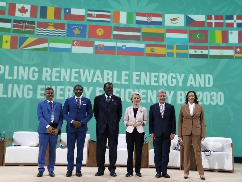 More than 115 countries at COP28 have vowed to triple renewable energy capacity by 2030. (AP PHOTO)