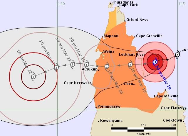 BoM track map of Cyclone Trevor.