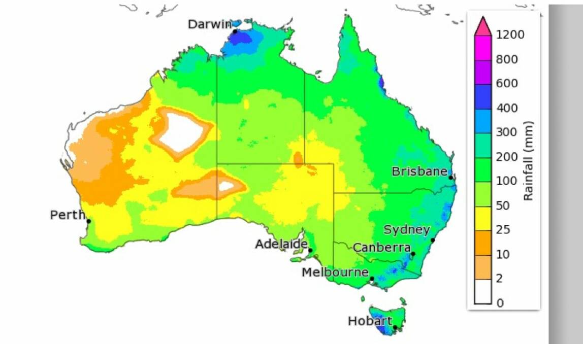 Rainfall totals that have a 75 per cent chance of occurring during October to December. Source - BOM